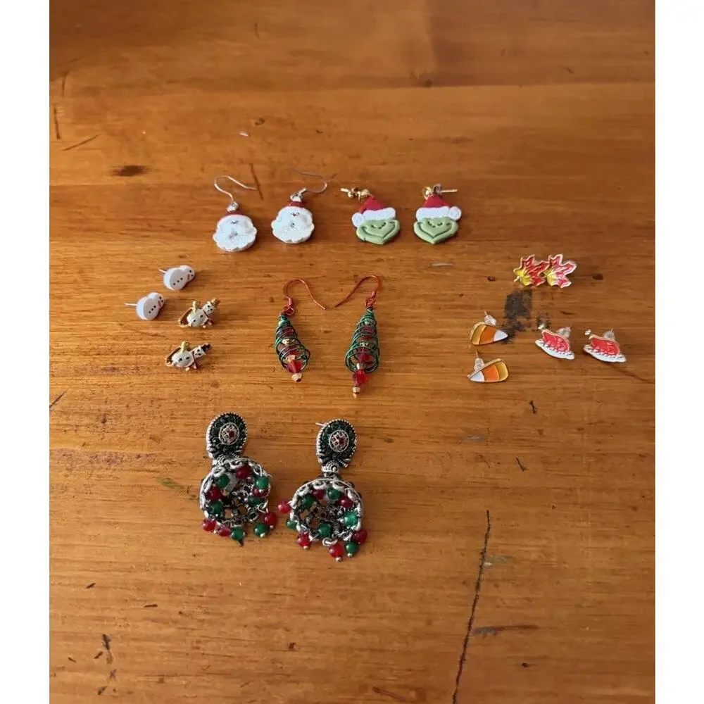 Holiday Earrings Lot Christmas Fall Santa Snowman Candy Corn Leaf Jewelry Bundle
